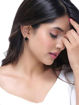 Yellow Chimes - Black Rose Gold Geometric Studs Earrings