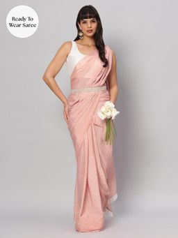 ONE MINUTE SAREE - Mehr Zigzag Sequins Crepe Silk Pre Draped Saree with Unstitched Blouse