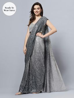 ONE MINUTE SAREE - Luna Luxe Ombre Sequins Pre Draped Saree with Unstitched Blouse