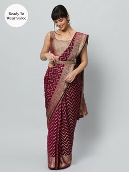 ONE MINUTE SAREE - Lucia Georgette Zari Embroidered Pre Draped Saree with Unstitched Blouse