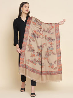 Croshia - Women Woolen Unique Design Beige Floral Stole