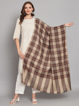 Croshia - Women Woolen Unique Design Checks Brown Stole