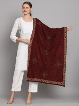 Croshia - Women Woolen Unique Design Maroon Stole
