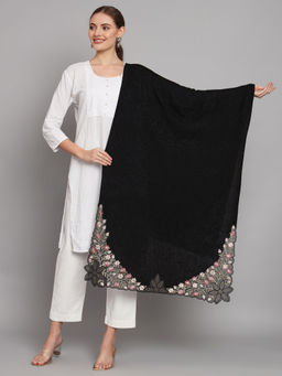 Croshia - Women Woolen Unique Design Black Sequence Stole
