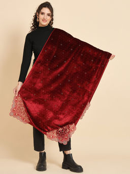 Croshia - Women Woolen Unique Design Maroon Sequined Stole