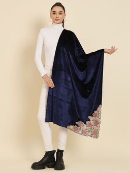 Croshia - Women Woolen Unique Design Navy Blue Sequined Stole