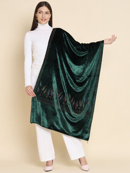 Croshia - Women Woolen Unique Design Green Sequined Stole