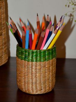 DHARINI - Water Hyacinth Pen & Cutlery Holder - Brown Natural