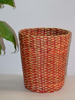 DHARINI - Water Hyacinth Basket Bin - Red Natural