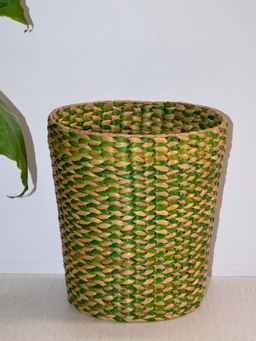 DHARINI - Water Hyacinth Basket Bin - Green Natural