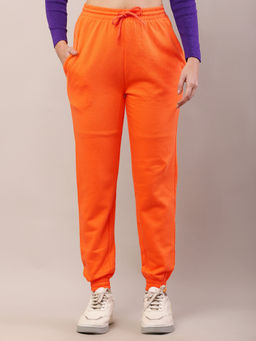 NOBARR - Women Cotton Regular Fit Mid-Rise Orange Joggers