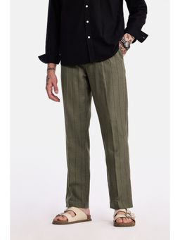 Snitch - Olive Stripes Straight Casual Trouser for Men