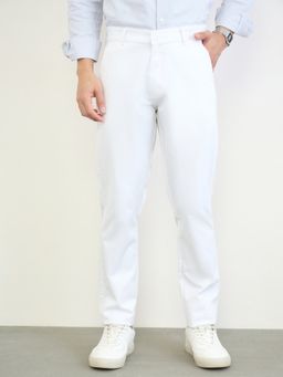 Styli - White Regular Fit Solid Smart Trousers