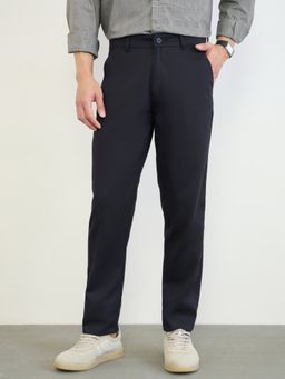 Styli - Black Regular Fit Solid Smart Trousers
