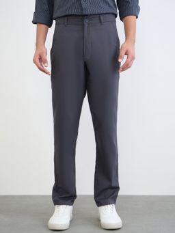 Styli - Grey Regular Fit Solid Smart Trousers