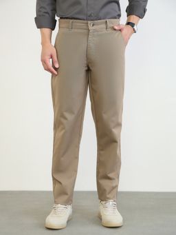 Styli - Khaki Regular Fit Solid Smart Trousers