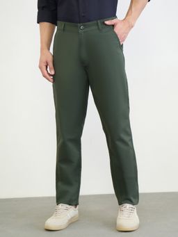 Styli - Olive Regular Fit Solid Smart Trousers