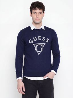 Guess - Brand Logo Round Neck Long Sleeves Sweater
