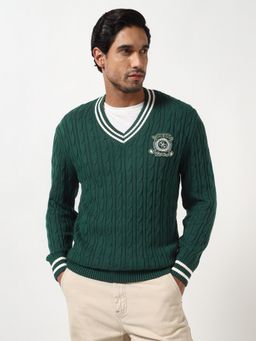 Guess - Yasmin Alpine Grove Cable V Neck Full Sleeves Knit Sweaters