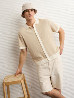 American Eagle - White Striped Button Up Sweater