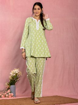 Kasya - Pastel Green Cotton Floral Printed Co-Ord (Set of 2)