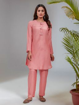 Kasya - Pastel Pink Solid Muslin A-Line Co-Ord (Set of 2)