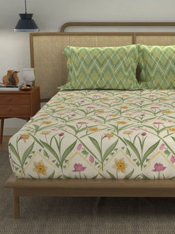Urban Space - Off White Spring Cotton Bedsheet with 2 Pillow Covers (King)