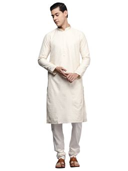 Manyavar - Men'S Off White Blended Viscose Festive Wear Kurta with Pencil Pajama (Set of 2)