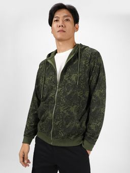 Urbano Fashion - Men Olive Green Regular Fit Printed Full Sleeve Casual Jacket