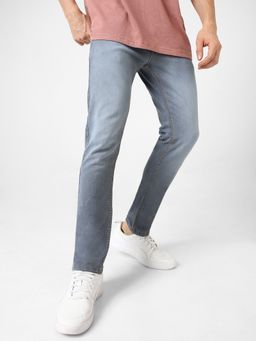 Urbano Fashion - Men Light Grey Slim Fit Washed Jeans Stretchable
