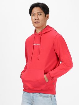 Urbano Fashion - Mens Red Cotton Graphic Print Hooded Neck Sweatshirt