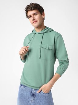 Urbano Fashion - Mens Light Green Cotton Solid Hooded Neck Sweatshirt
