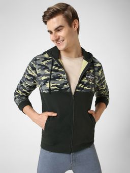 Urbano Fashion - Mens Grey Cotton Camouflage Printed Hooded Neck Sweatshirt