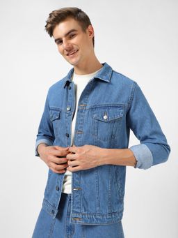 Urbano Fashion - Men's Light Blue Regular Fit Washed Full Sleeve Denim Jacket