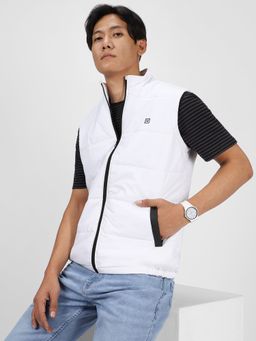 Urbano Fashion - Men's White Puffer Sleeveless Zippered Bomber Jacket