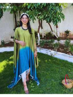October - Green And Blue Satin Kaftan - Daisy