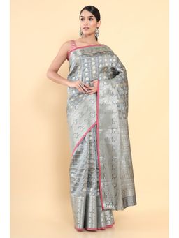 Soch - Women Grey Silk Woven Saree with Unstitched Blouse
