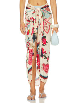 Agua Bendita - Marine Cherish Womens Sheer Tassel Tie-Up Sarong Multi-Color