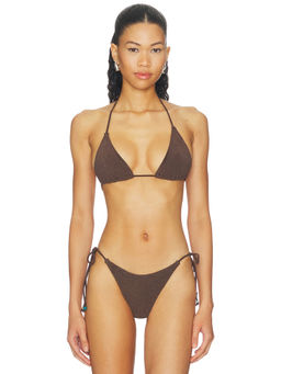 Bond Eye - Beaded Ingrid Womens Unpadded Halter Triangle Bikini Top Brown