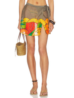 Donde Esteban - Frutas Pareo Womens Wrap Tie-Up Swim Cover-Up Skirt Gold