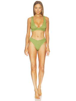 Hunza G - Crinkle Stretch Womens Unpadded Bikini Set Metallic Moss