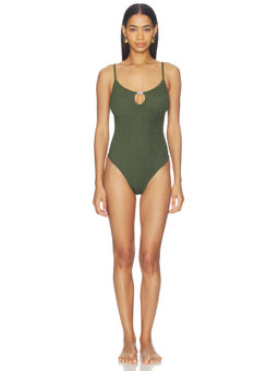 Hunza G - Beaded Womens Crinkle One-Piece Swimsuit Metallic Khaki