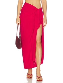 Juillet - Paiges Womens Semi-Sheer Tie-Up Pareo Skirt Raspberry Red