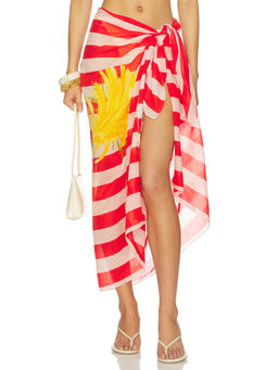 Verandah - Silk Cotton Womens Striped Wrap Tie Swim Cover-Up Pink