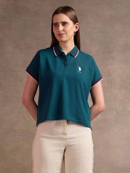 U.S. POLO ASSN. - Blue Tipped Collar Boxy Fit Polo Shirt