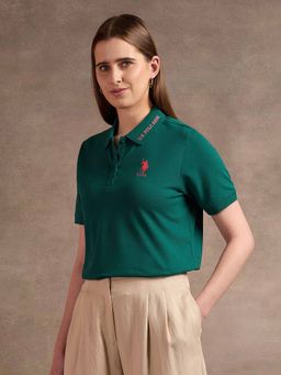 U.S. POLO ASSN. - Green Tipped Collar Relaxed Polo Shirt