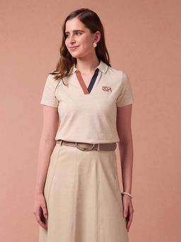 U.S. POLO ASSN. - Beige Heathered Cotton Polo Shirt
