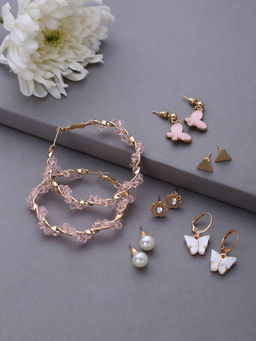 Sohi - Gold Toned Plated Pearls Beaded Contemporary Drop Earrings (Pack of 6)