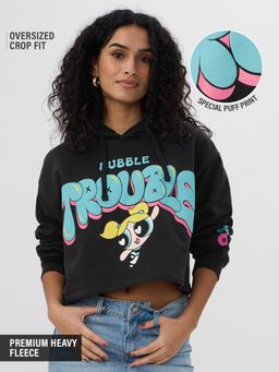The Souled Store - Official Powerpuff Girls Bubble Trouble Womens Cropped Oversized Hoodie