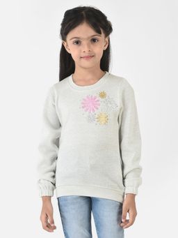 CRIMSOUNE CLUB - Girls Off-white Sweater With Shimmery Flowers